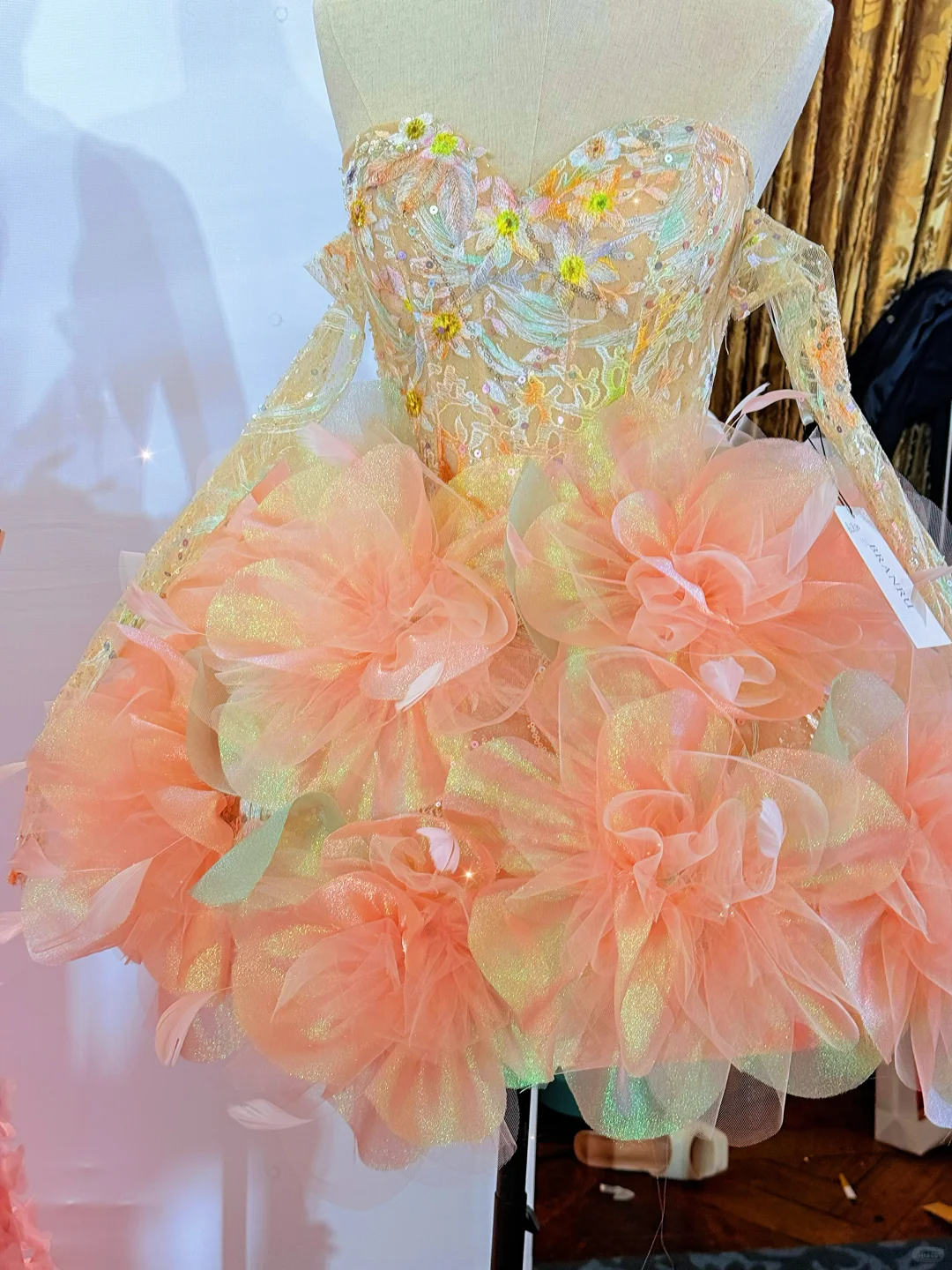 Stunning A Line Long Sleeve Embroidery Flower Tulle Short Homecoming Dress DP2700