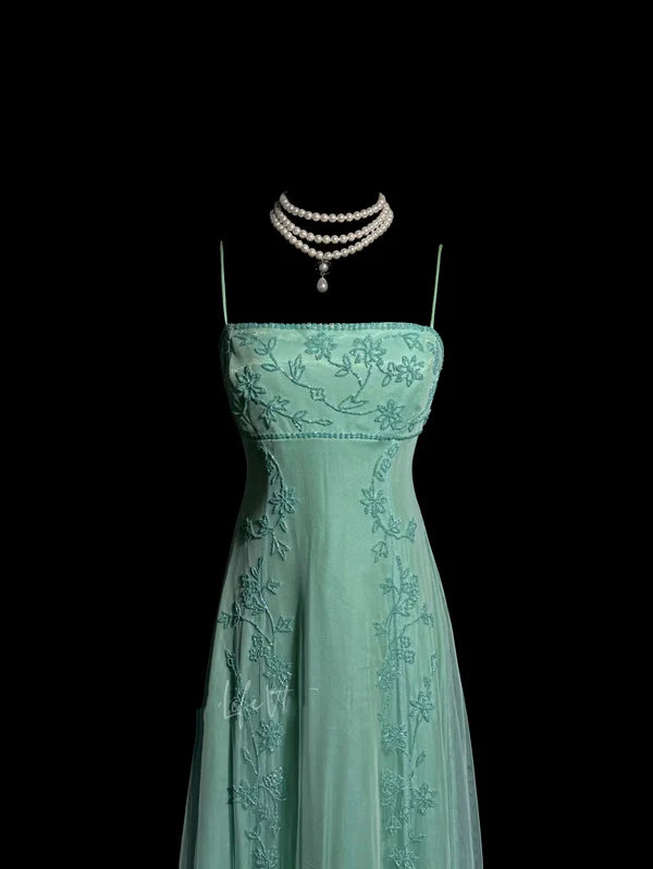 Classy Elegant A Line Spaghetti Straps Blue Beading Sleeveless Chiffon Prom Dresses DP3352