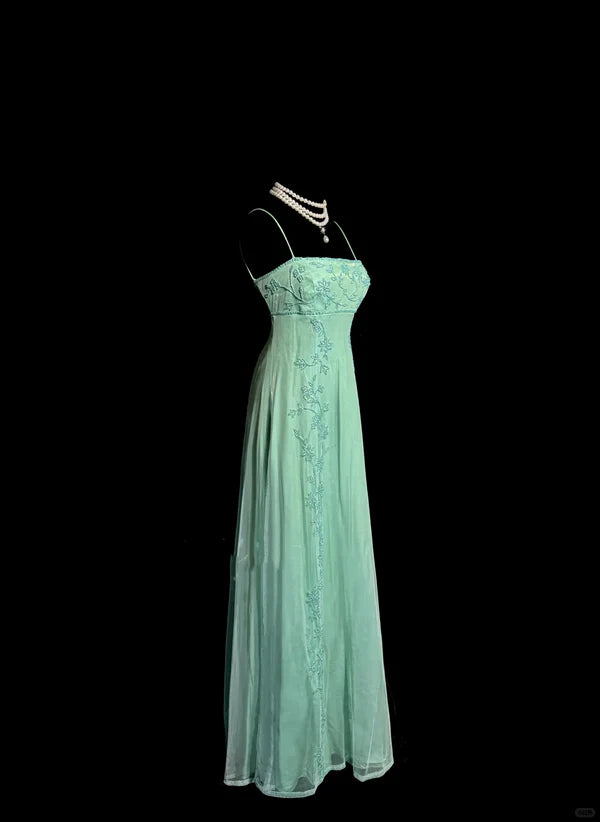 Classy Elegant A Line Spaghetti Straps Blue Beading Sleeveless Chiffon Prom Dresses DP3352