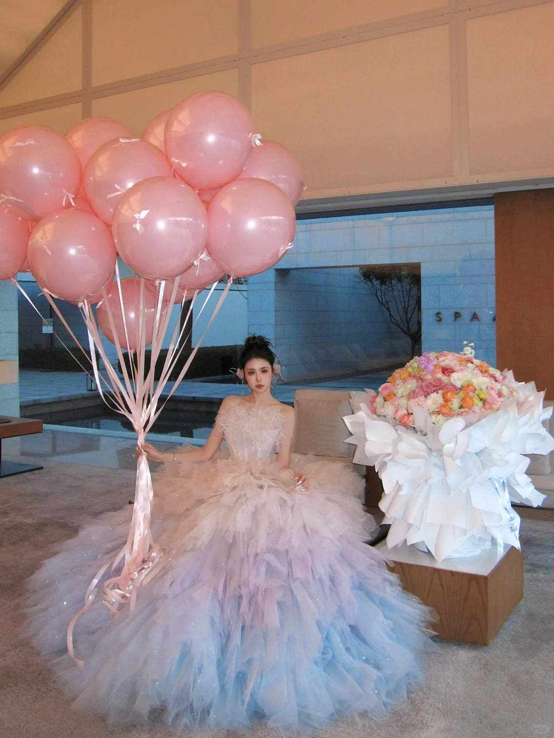Gorgeous Ball Gown Strapless Feather Layered Tulle Long Party Dress Evening Dress DP2545