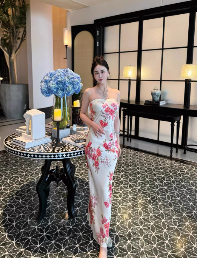 Simple Sheath Strapless Pink Print Floral Satin Prom Dress Date Dress DP4428