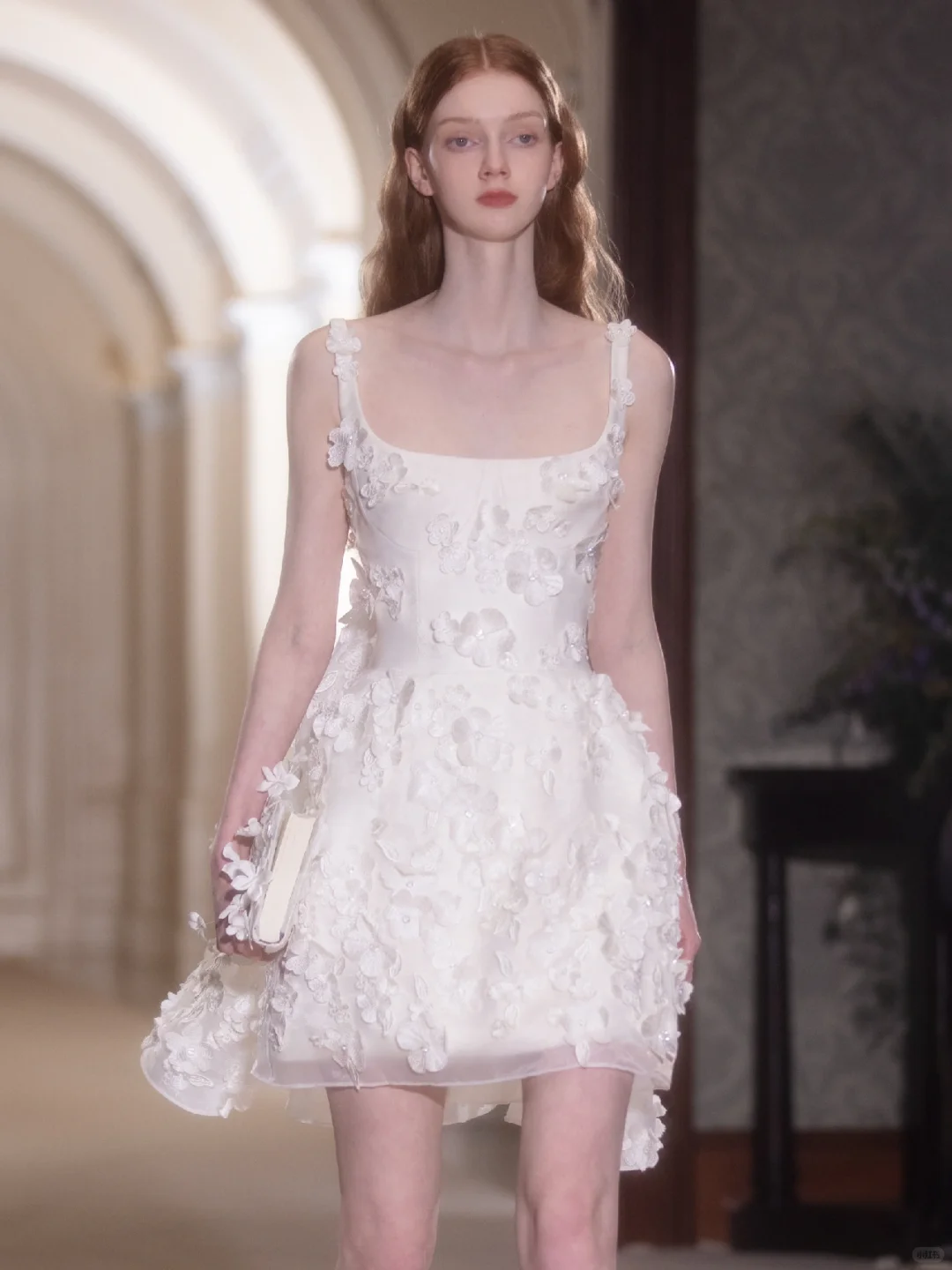 3D Floral A Line Straps White Tulle Satin Short Homecoming Dress Cocktail Dress DP2843
