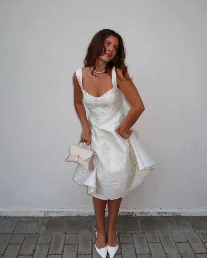 Cute Simple A Line Straps White Satin Short Homecoming Dress Birthday Dress DP1767