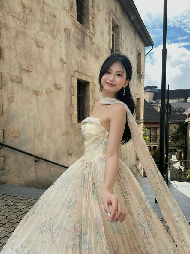 Gentle A Line Strapless Print Floral Chiffon Prom Dress 16th Birthday Dress DP3974