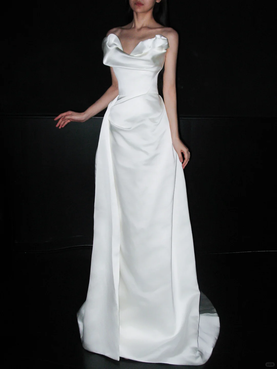 High-class Unique A Line Strapless White Satin Long Wedding Dress DP6377