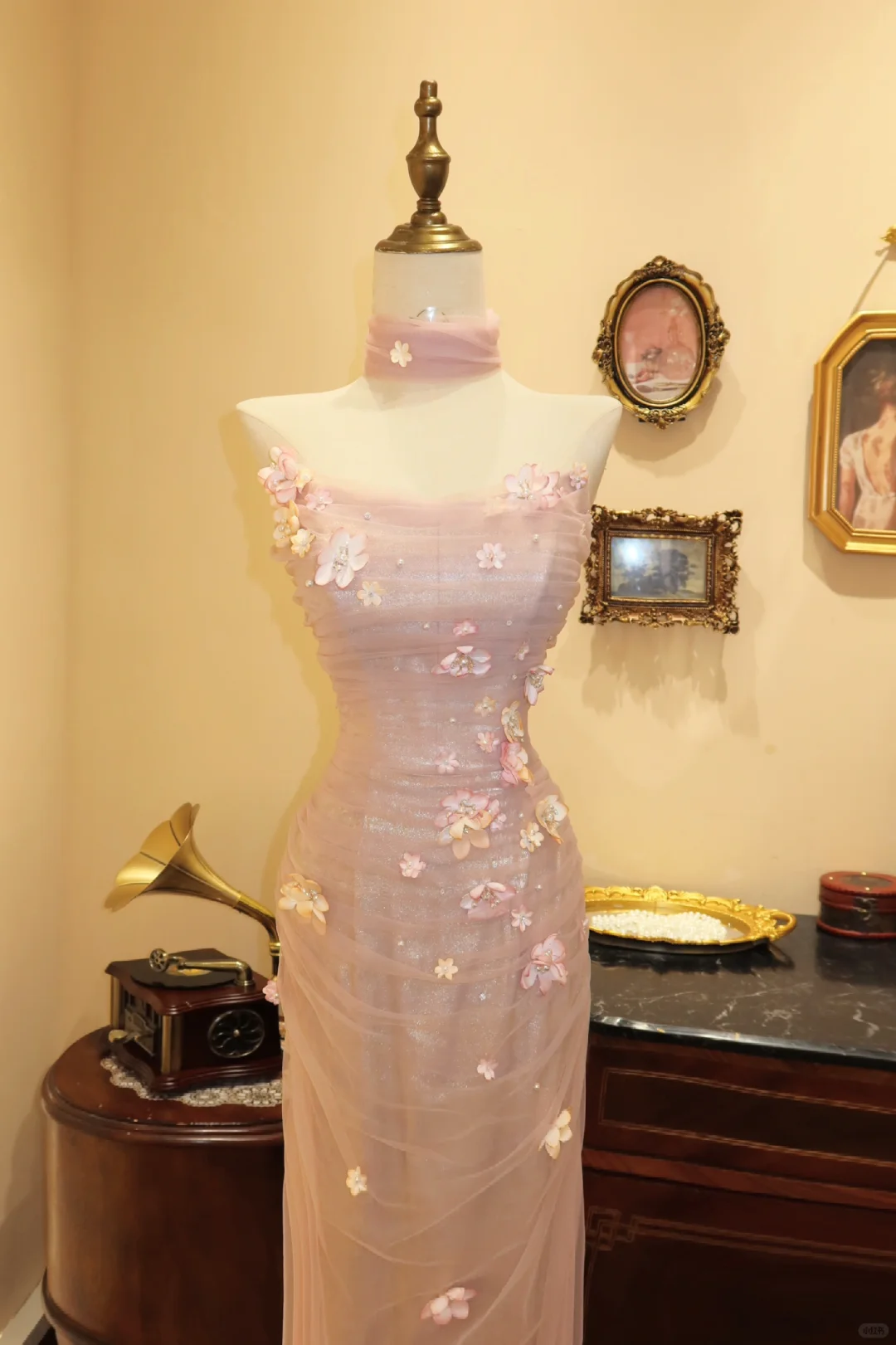 Pink Romantic A Line Sweetheart Neck Floral Tulle Prom Dress Evening Dress DP2817