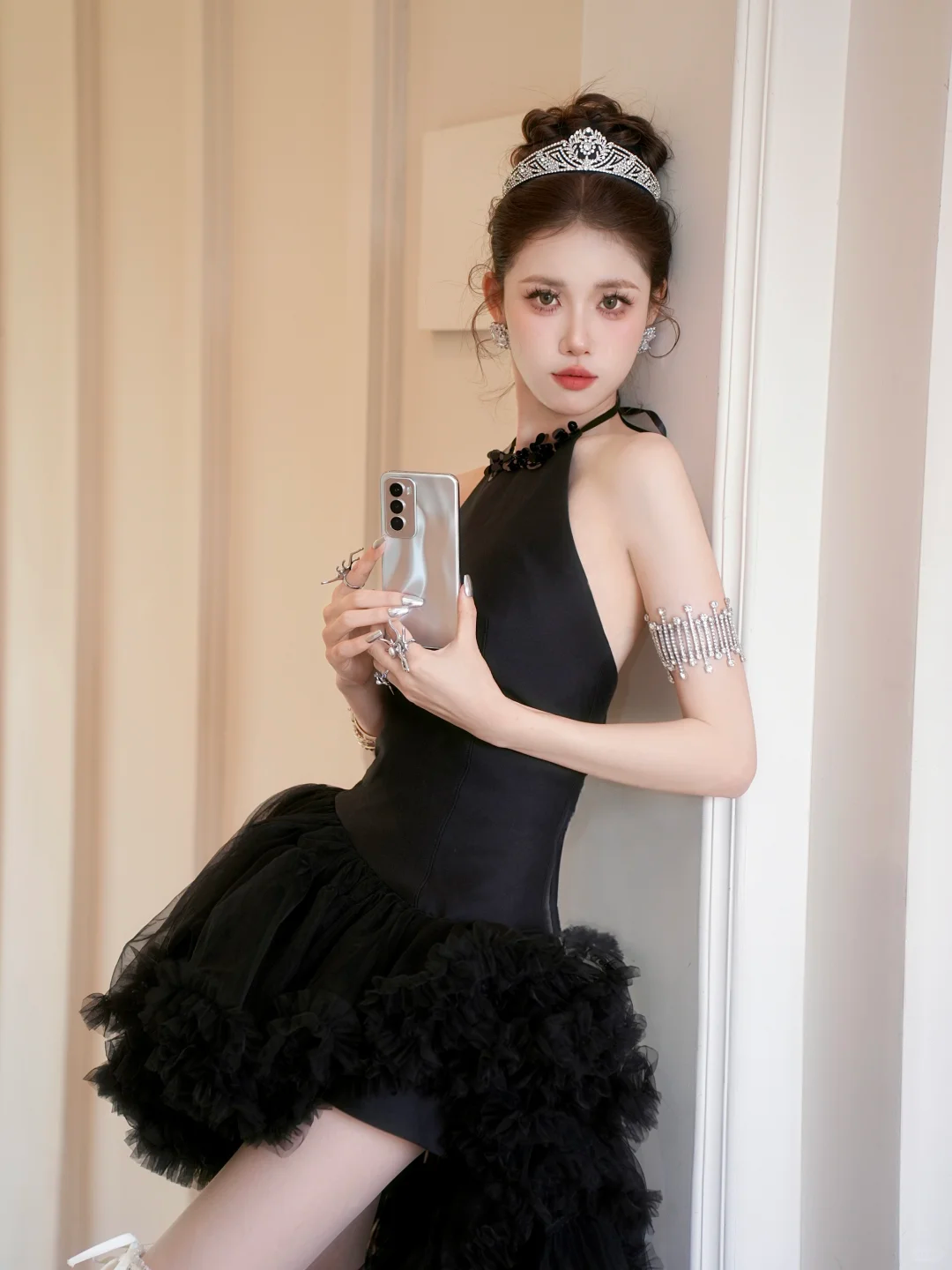 Sexy A Line Halter Black Sequin Tulle Satin Short Homecoming Dress Cocktail Dress DP2531