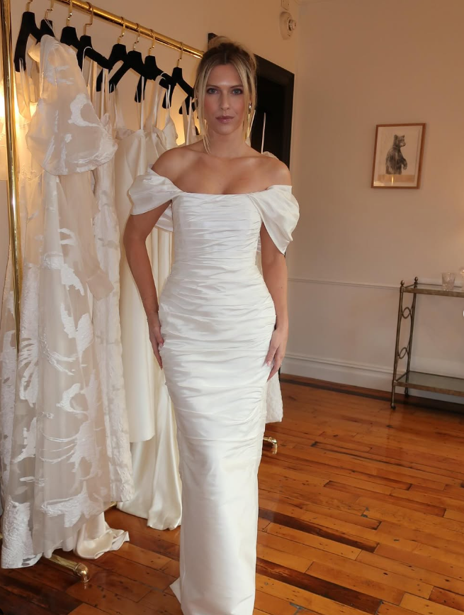Elegant Sheath Off the Shoulder Satin Long Wedding Dress DP1782