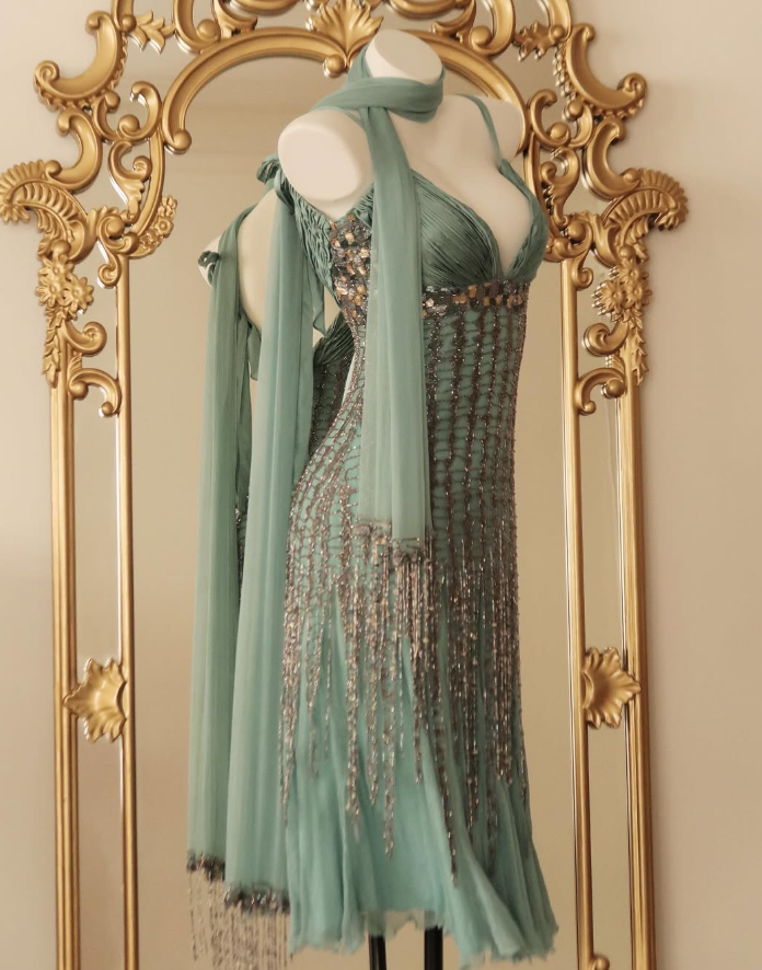 Green Mermaid Spaghetti Straps Beaded Chiffon Homecoming Dress Short Prom Dress DP3619