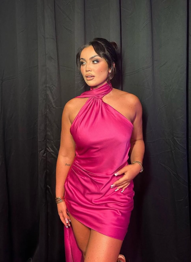 Hot Pink Sheath Halter Satin Short Open Back Homecoming Dress Birthday Dress DP1765