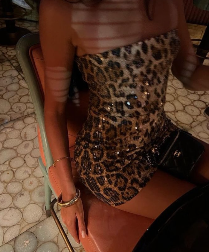 Sexy Sheath Strapless Leopard Sequins Short Evening Dress Outfits DP1294