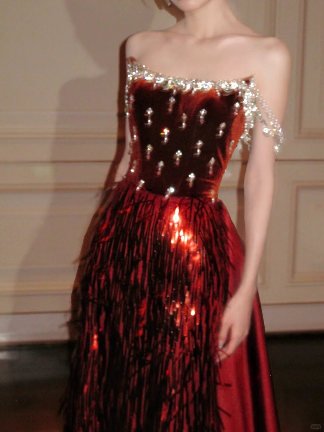 Burgundy A Line Strapless Exquisite Beaded Sequin Tulle Velvet Long Prom Dress Formal Dress DP3333