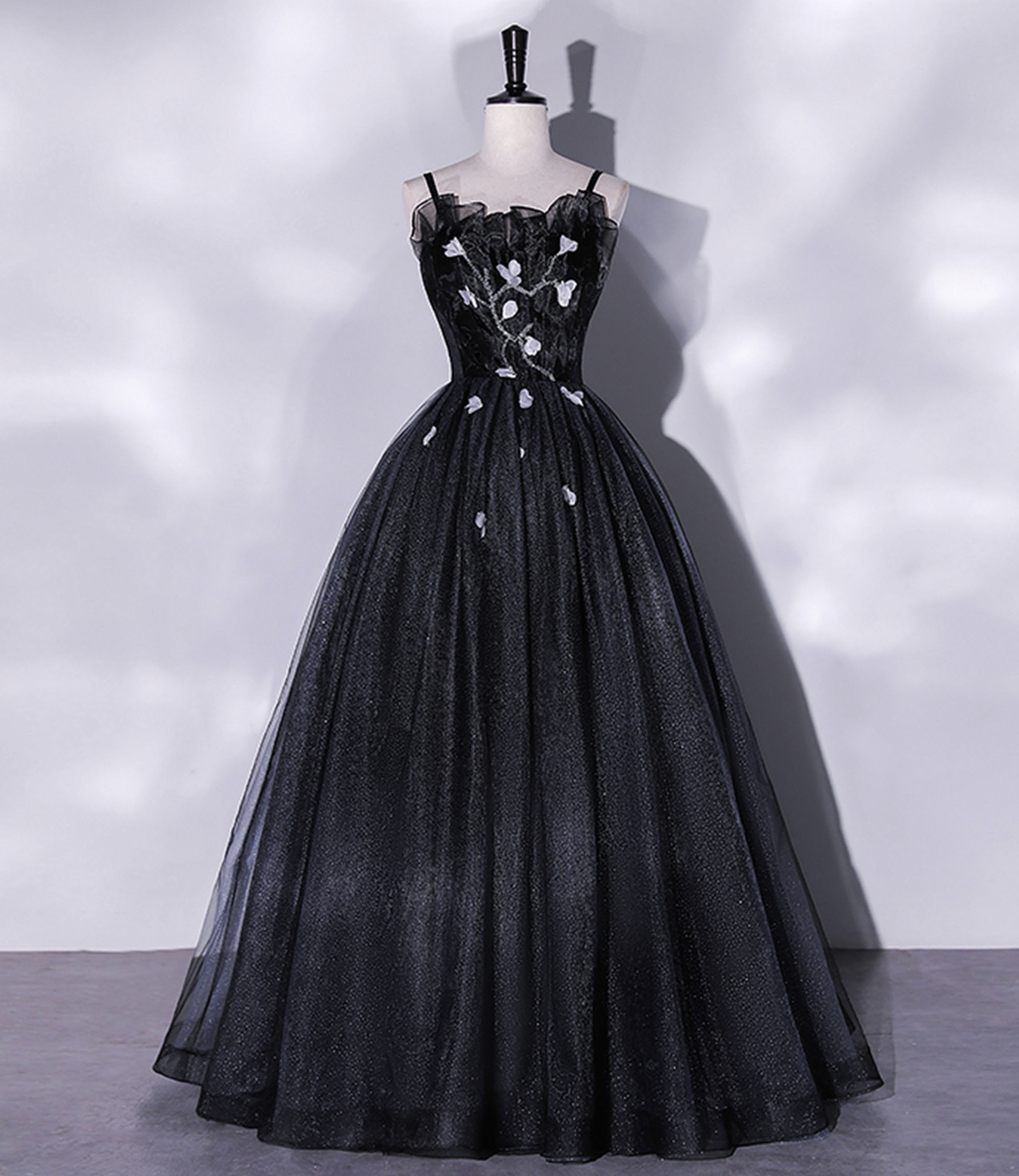 Shiny Black Tulle Beaded Long Prom Dress Party Dress DP451