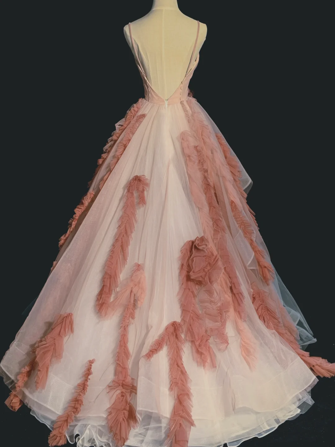 Pink A Line Spaghetti Strap Tulle Long Prom Dress Graduation Prom Dress DP2145