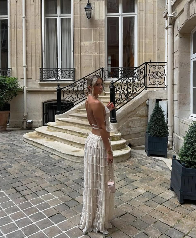 Two Piece Sheath Halter White Chiffon Long Prom Dress Evening Dress DP1725