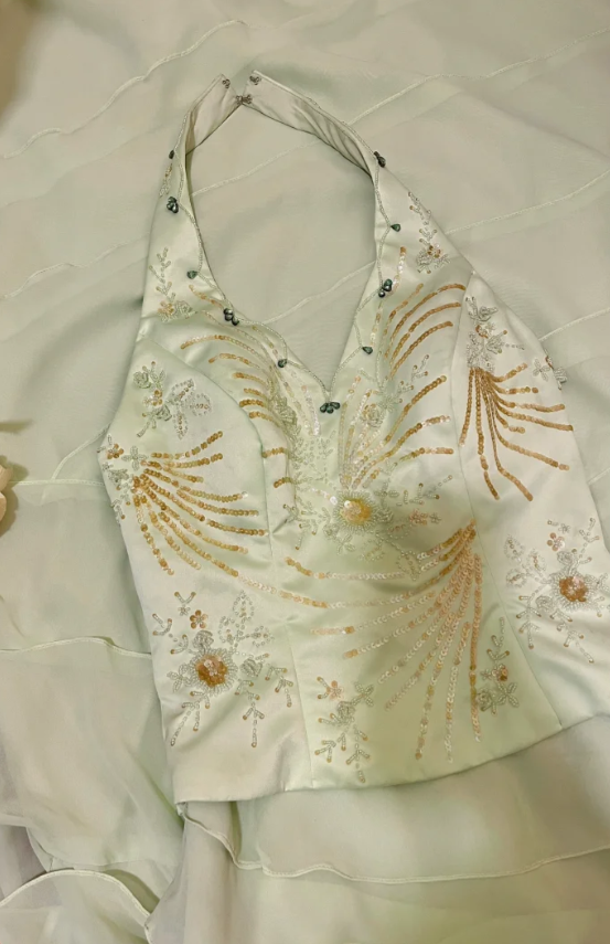 Vintage Sheath V Neck Beaded Green Layered Chiffon Prom Dress Wedding Guest Dress DP4280