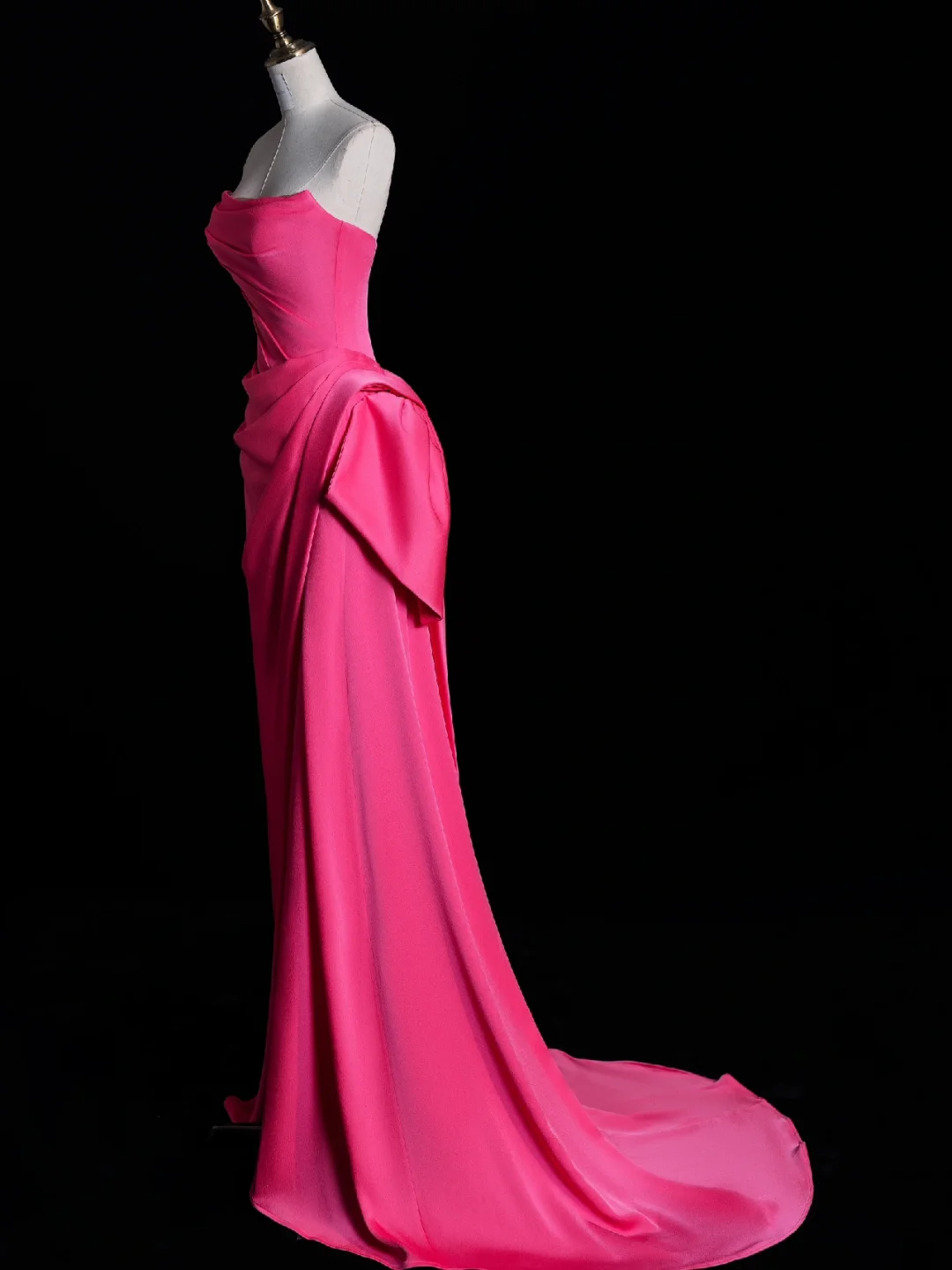 Elegant A Line Strapless Hot Pink Satin Long Sweep Prom Dress Evening Dress DP2088