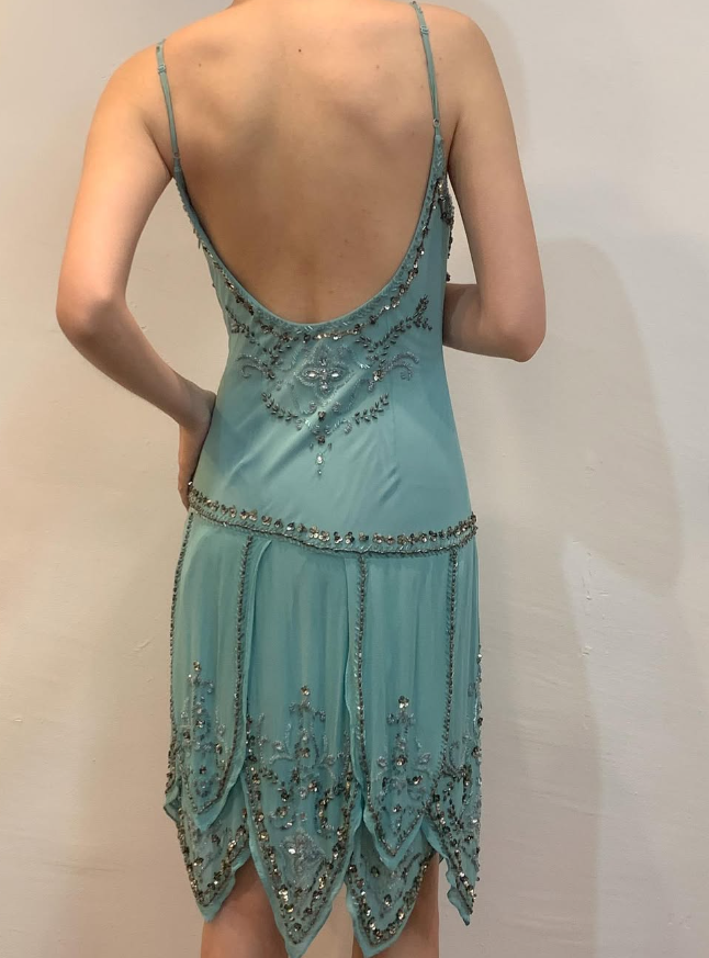 Vintage Sheath Spaghetti Strap Beaded Chiffon Short Prom Dress Evening Dress DP1687