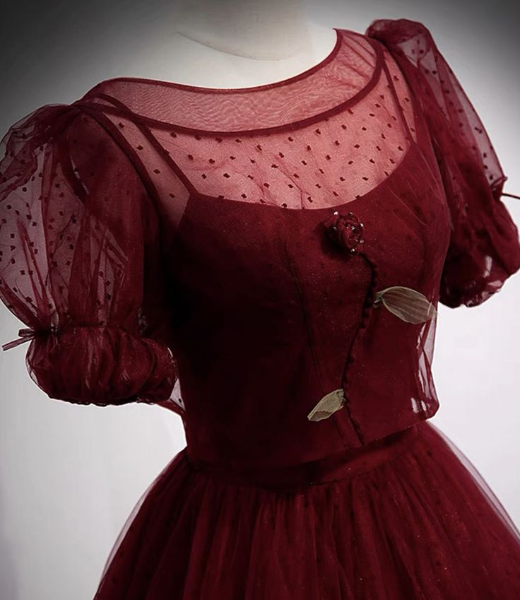 Burgundy Tulle A Line Long Prom Dress Party Evening Dress DP003