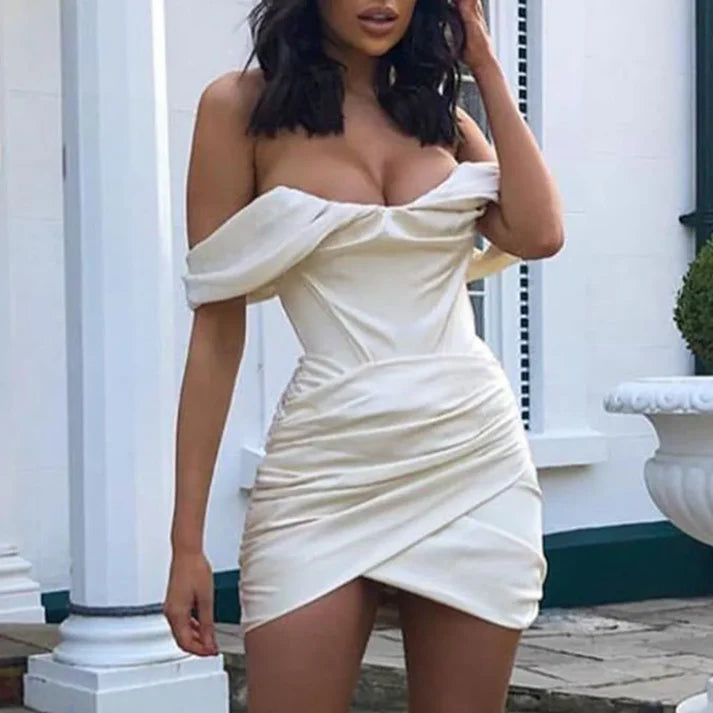 Sexy Off-the-shoulder Satin Short Homecoming Dress Mini Dress DP940