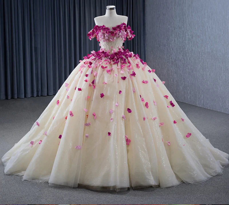 Romantic Heart Off-the-shoulder Beading Tulle Quinceanera Dress DP889