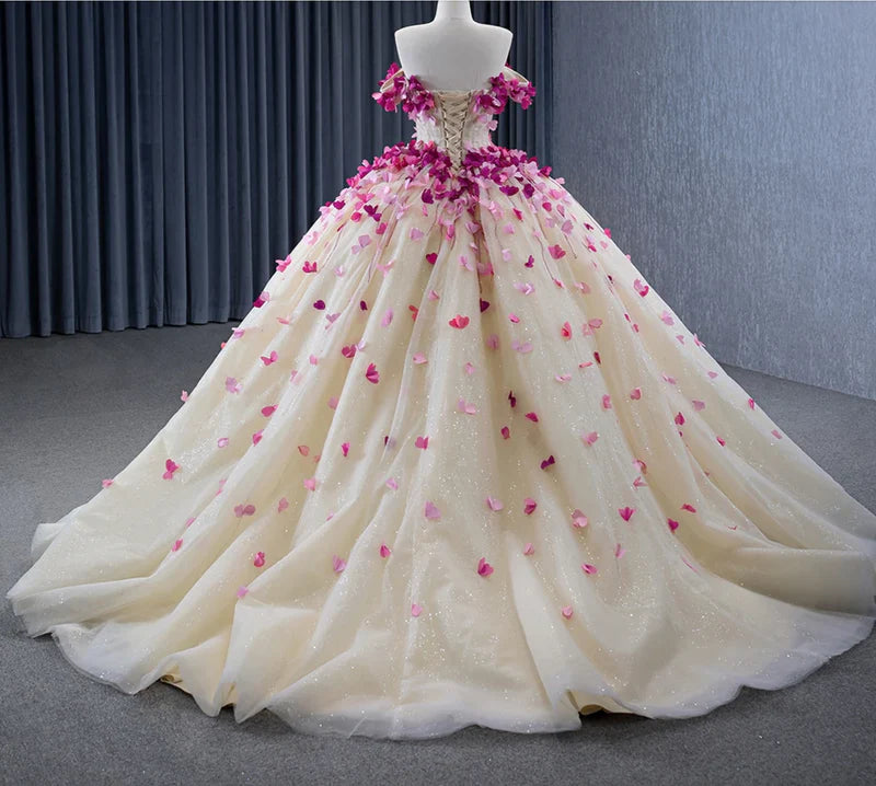 Romantic Heart Off-the-shoulder Beading Tulle Quinceanera Dress DP889
