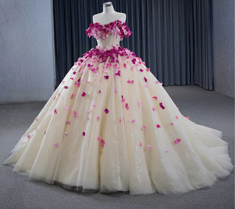 Romantic Heart Off-the-shoulder Beading Tulle Quinceanera Dress DP889