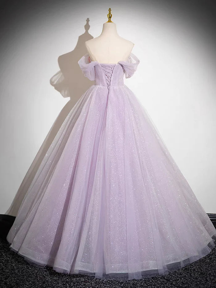 Elegant A Line Off the Shoulder Appliques Tulle Prom Dress Ball Gown DP1130