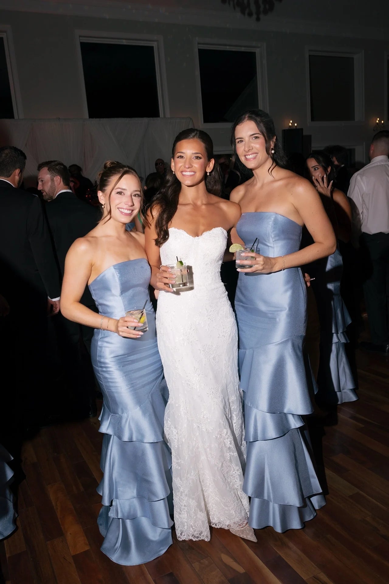 Strapless Dusty Blue Ruffle Tiered Bridesmaid Dress DP5879