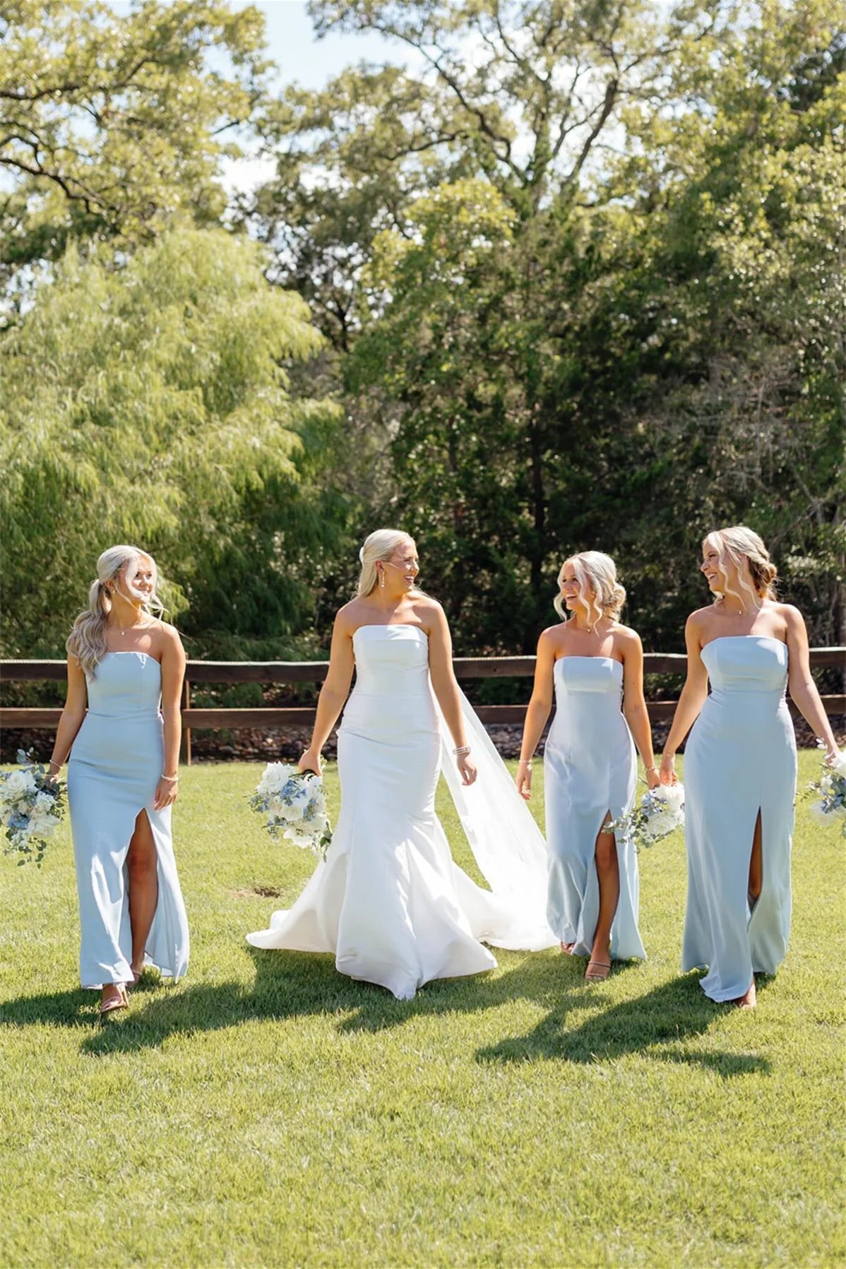 Strapless Ice Blue Mermaid Bridesmaid Dress with Slit DP5860
