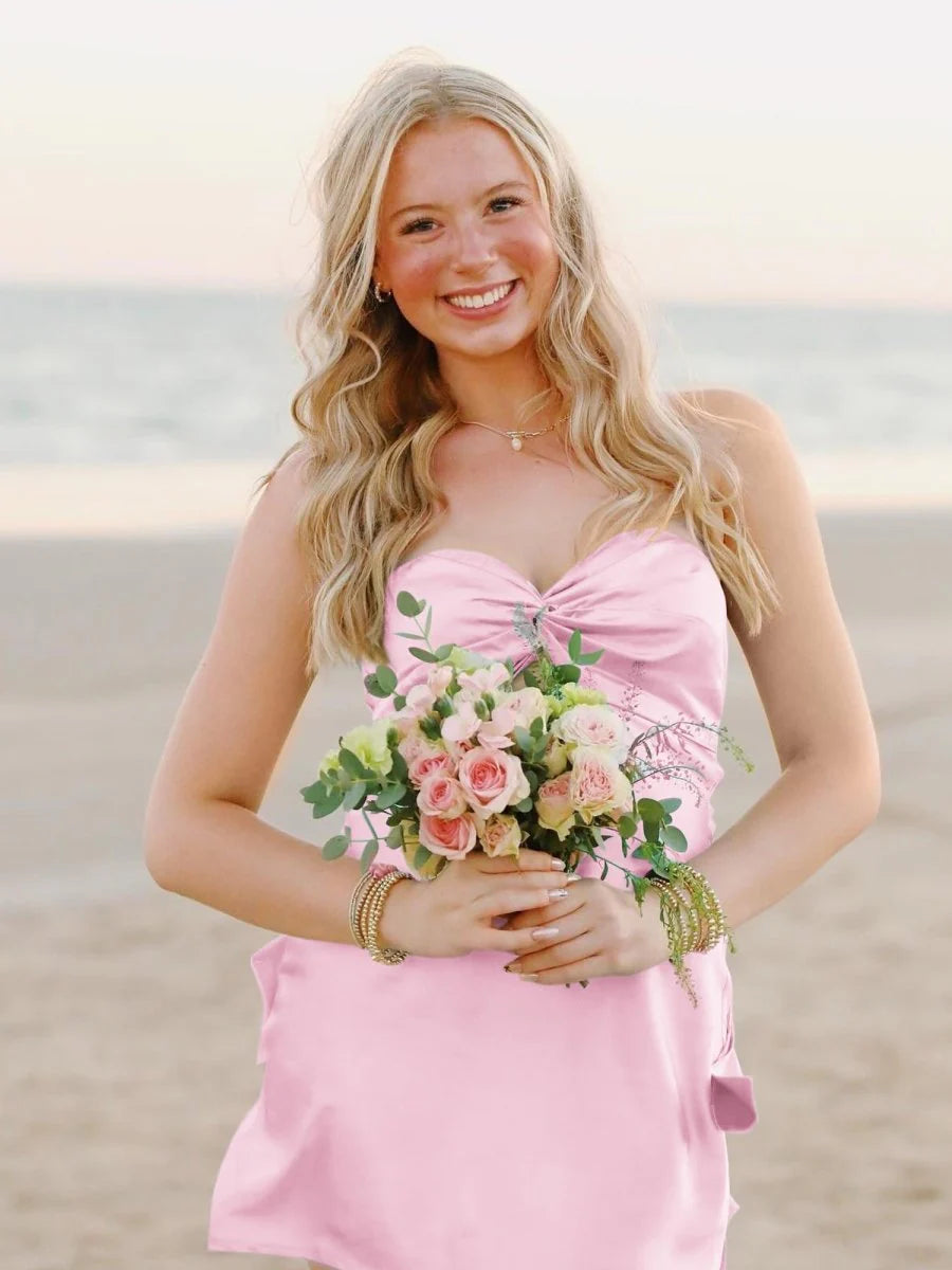 Cute Aqua A Line Sweetheart Neck Satin Short Homecoming Dress Mini Dress Outfits DP5888