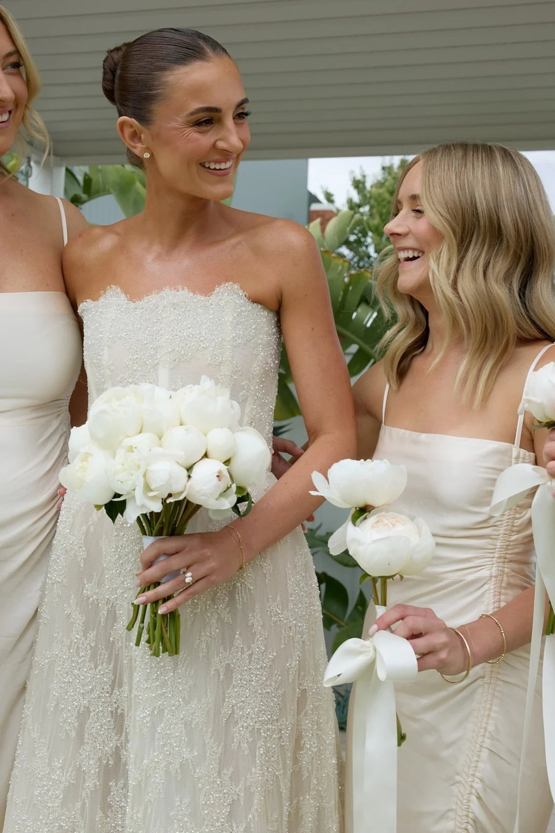 Straps Cream Ruched Bridesmaid Dress with Slit DP5864