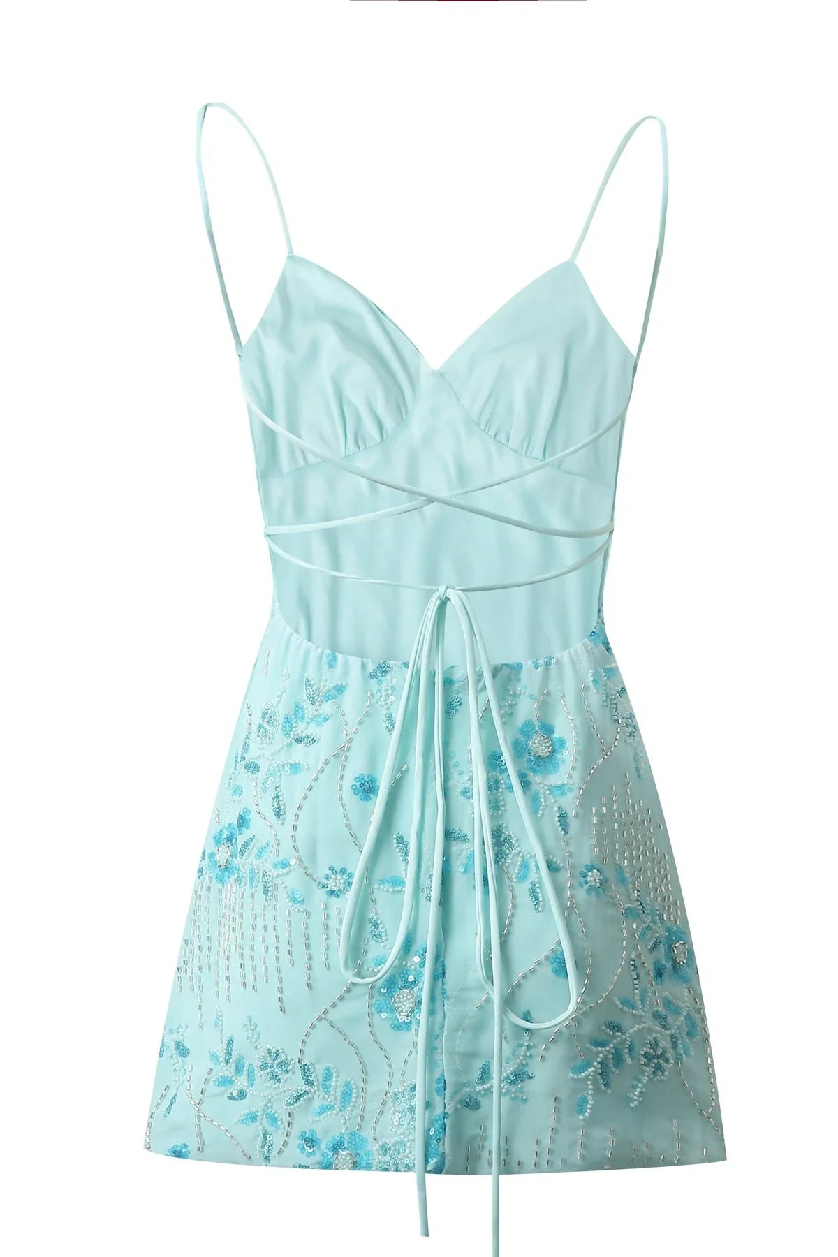 Stylish Sheath Spaghetti Straps Baby Blue Short Homecoming Dress with Beading DP7326