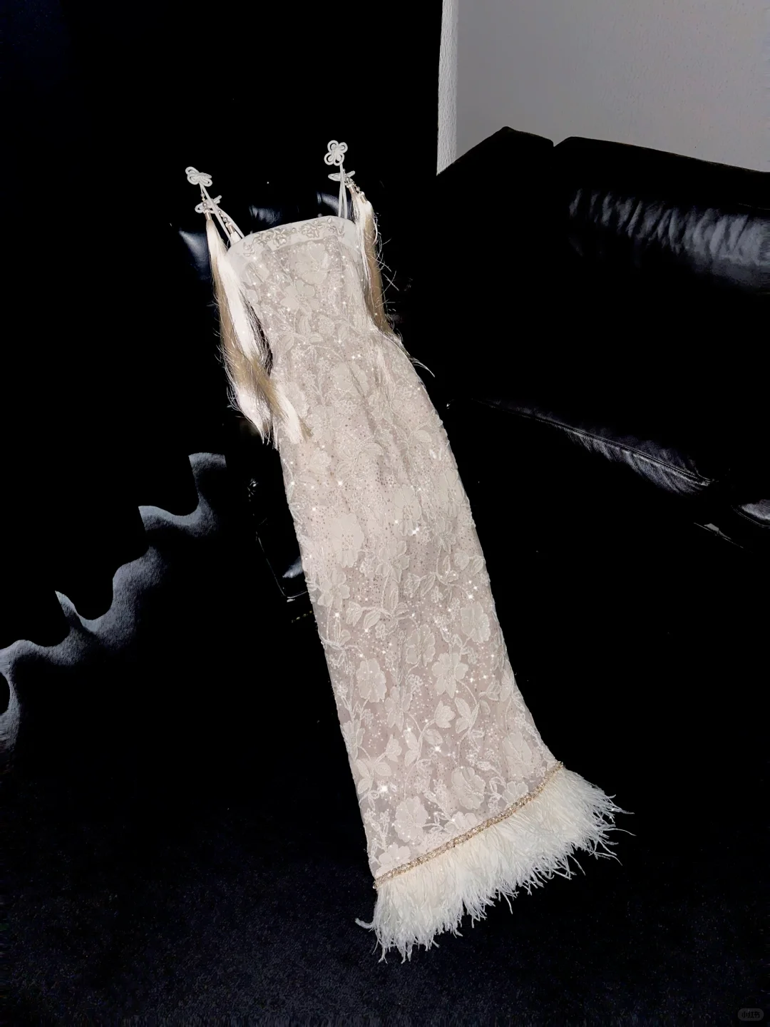 Inspiration Sheath Straps Feather Sequin Lace Long Prom Dress Evening Dress DP2691