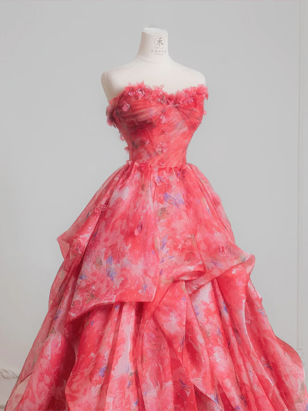Princess Ball Gown Sweetheart Neck Print Floral Chiffon Prom Dress 16th Birthday Dress DP3874