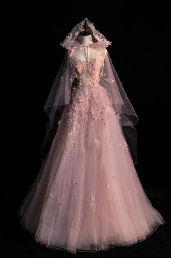 Fairy Spaghetti Straps Pink Tulle Prom Dress Princess Quinceanera Dress DP739