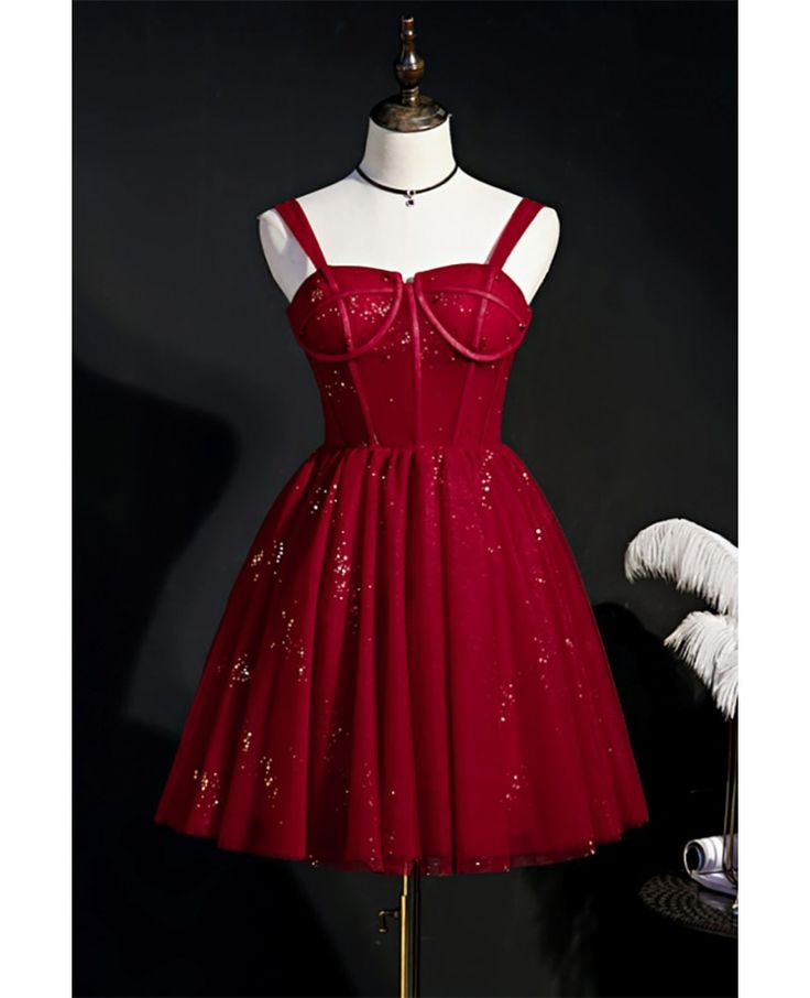 Elegant Red Shiny Tulle Short Prom Dress Homecoming Dress DP362