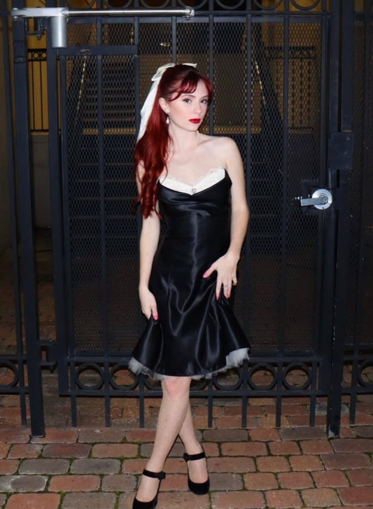 Cute A Line Strapless Black Satin White Tulle Short Cocktail Dresses Homecoming Dresses DP2271