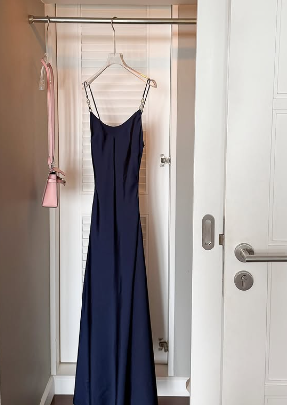 Simple Brown A Line Spaghetti Strap Satin Prom Dress Evening Dress DP5919