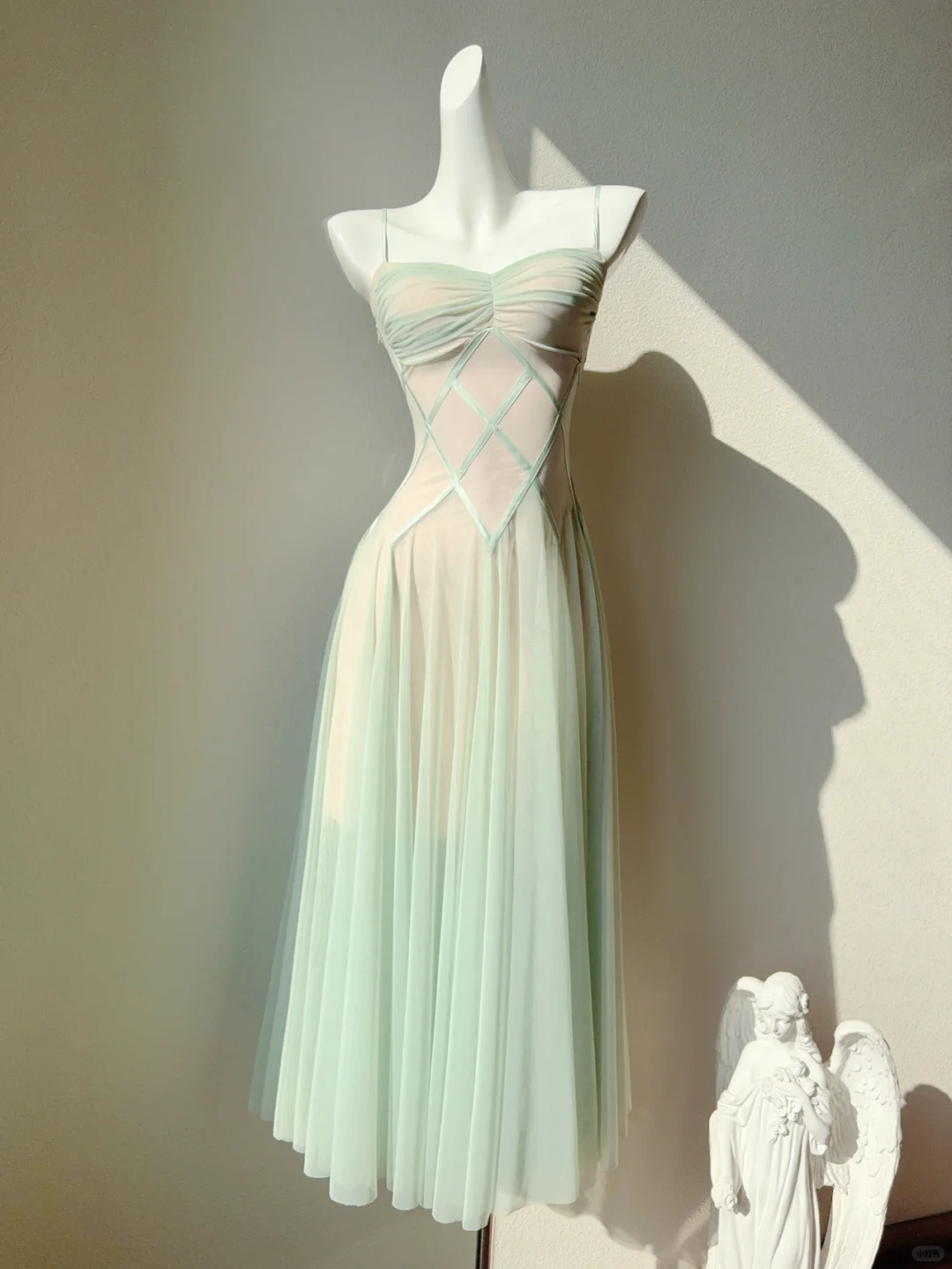 Gentle A Line Spaghetti Strap Green Chiffon Party Dress Cocktail Dress DP2647