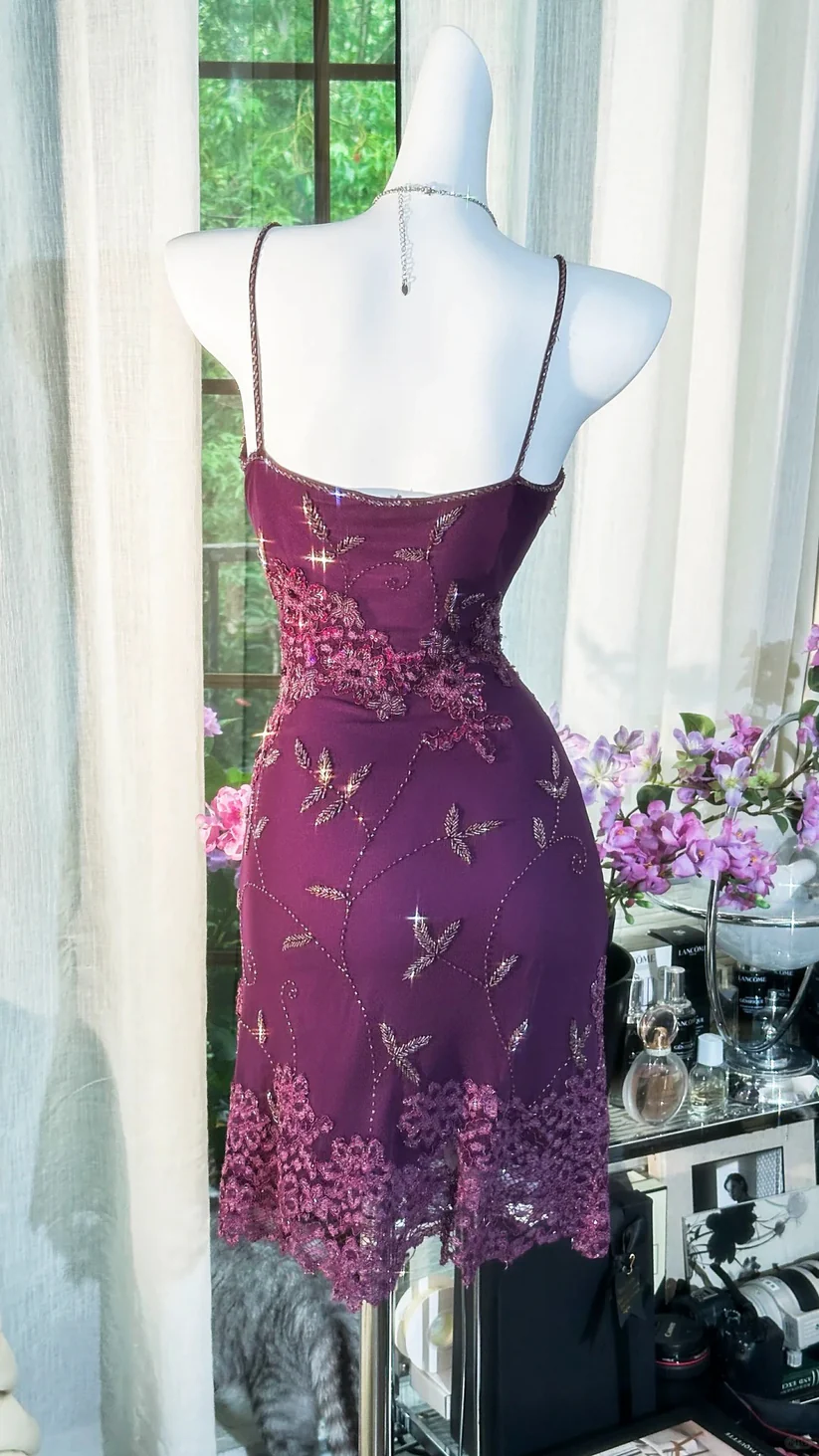 Dark Purple Beaded Sequin Lace Chiffon Prom Dress Date Dress Homecoming Dress DP2907