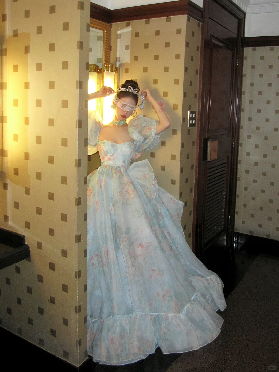 Ball Gown Puff Print Floral Ruffle Chiffon Long Party Dress Birthday Dress with Slit DP2529