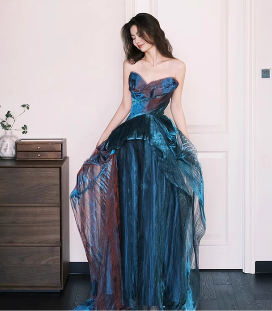 Sapphire A Line Sweetheart Neck Tulle Prom Dress Evening Dress Formal Dress DP3155