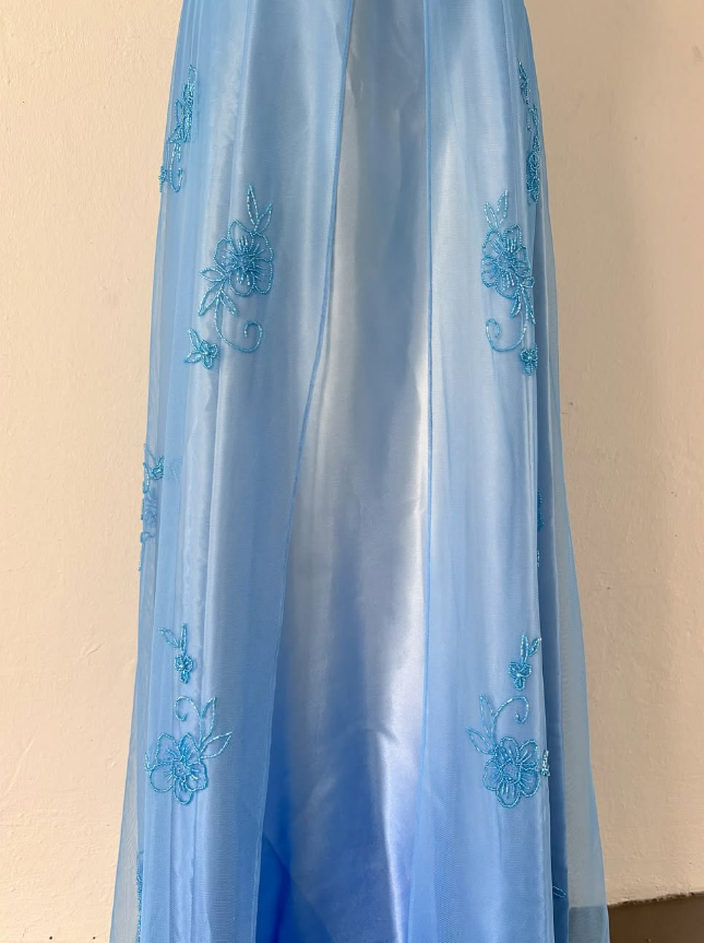 Elegant A Line Spaghetti Strap Beaded Blue Ombre Tulle Satin Prom Dress Evening Dress DP2232