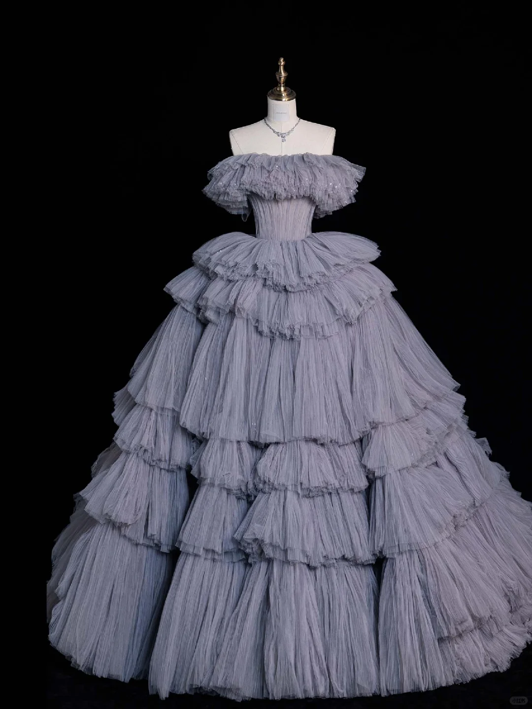 Elegant A Line Off the Shoulder Purple Tiered Tulle Long Prom Dress Evening Dress DP2131
