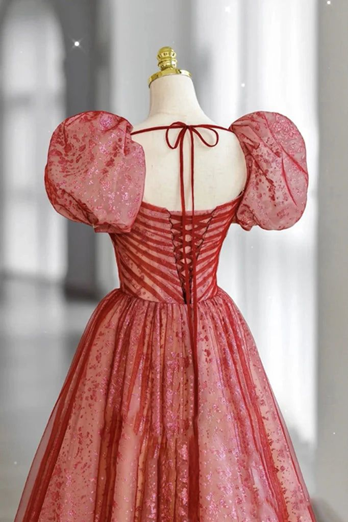 Unique Red Ball Gown Tulle Long Prom Dress Evening Dress DP460