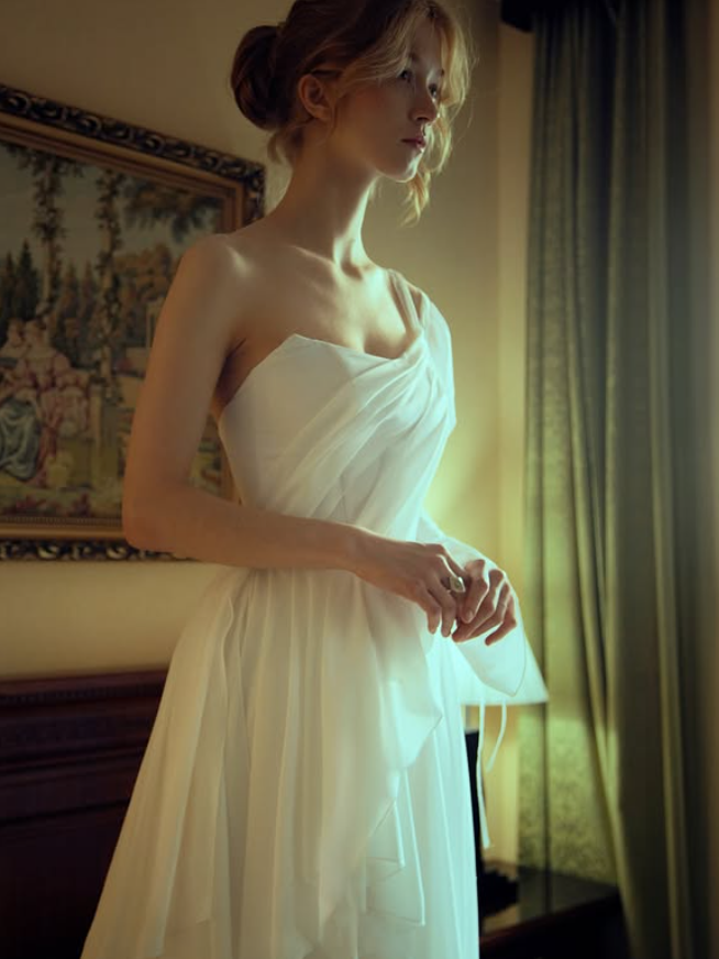 White A Line One Shoulder Flowy Chiffon Long Prom Dress Evening Dress DP4267