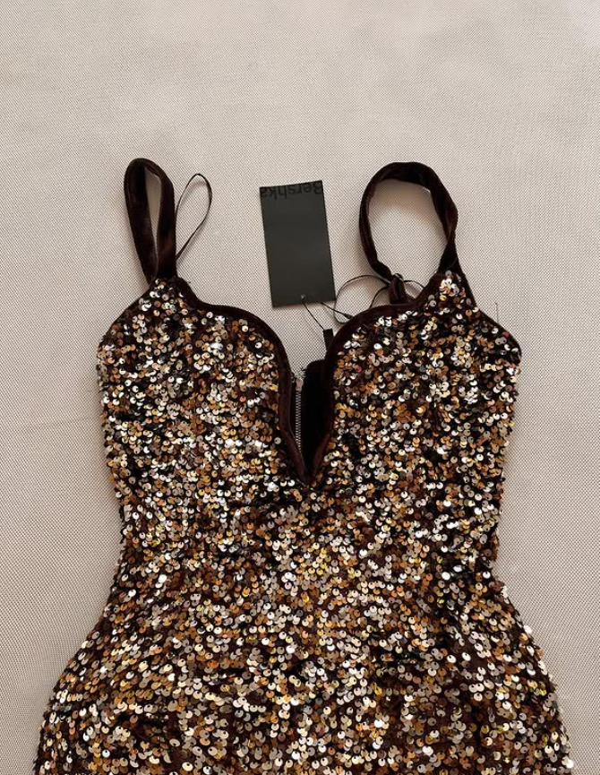 Chic Sheath Spaghetti Strap Sequin Short Homecoming Dress Mini Dress DP6479