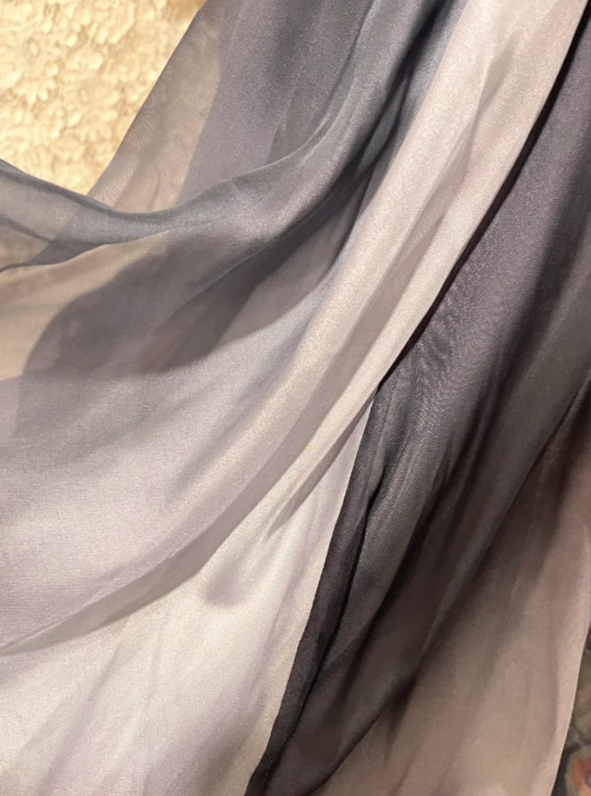 Unique Grey Ombre A Line Spaghetti Strap Beaded Chiffon Long Prom Dress Wedding Guest Dress DP4276