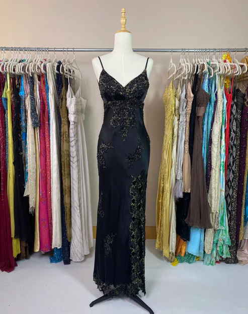 Barbie Pink Gold Appliques Sequin Satin Prom Dress Date Dress Evening Dress with Slit DP2910